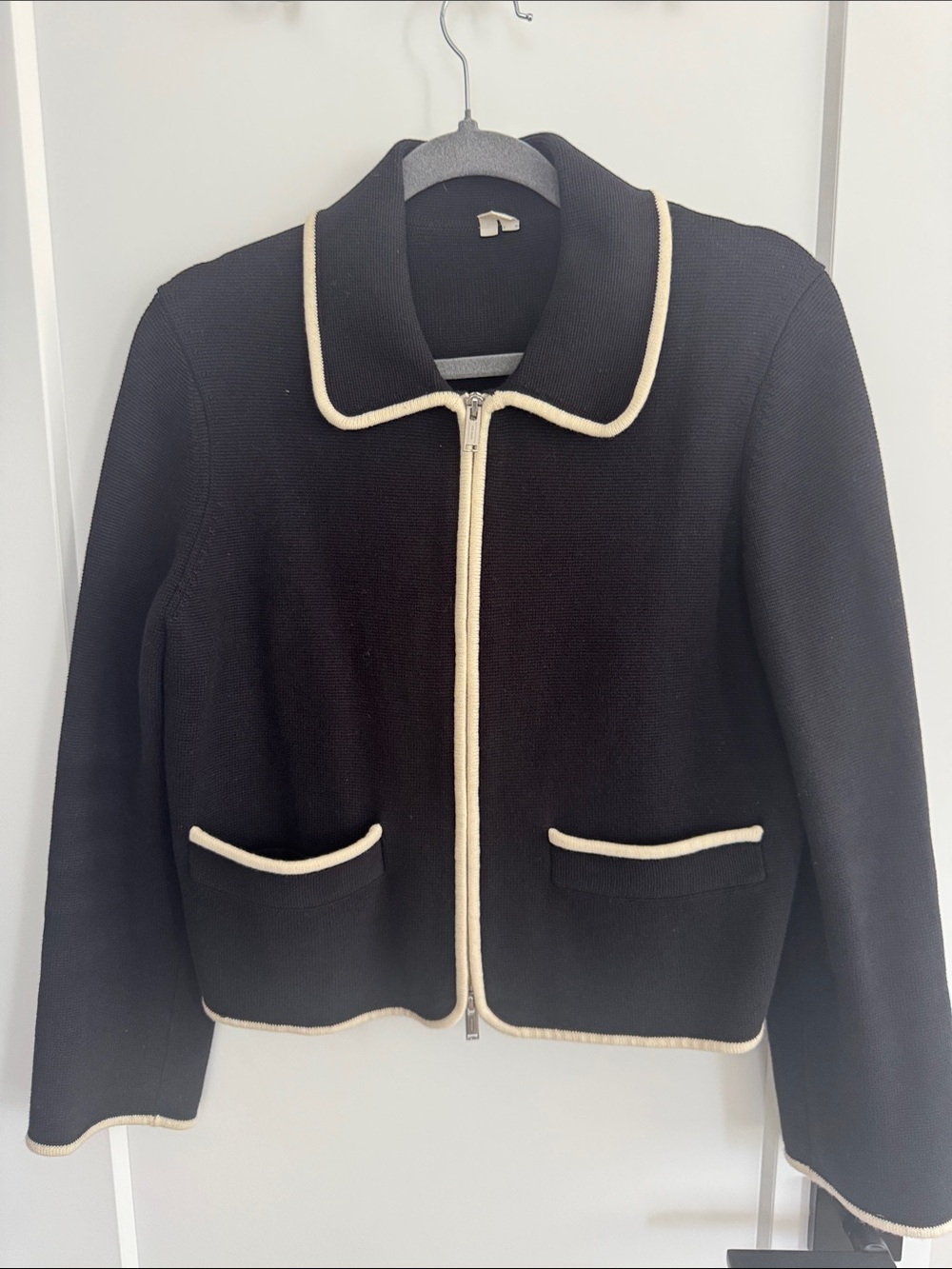Arket Black Zip-Front‎ Jacket with Cream Trim